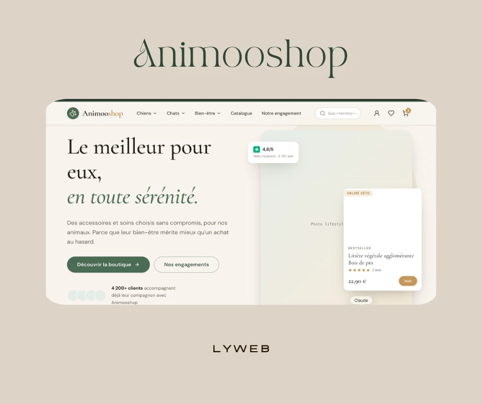 Détail d'une fiche produit sur la boutique en ligne Animooshop, réalisée par Lyweb