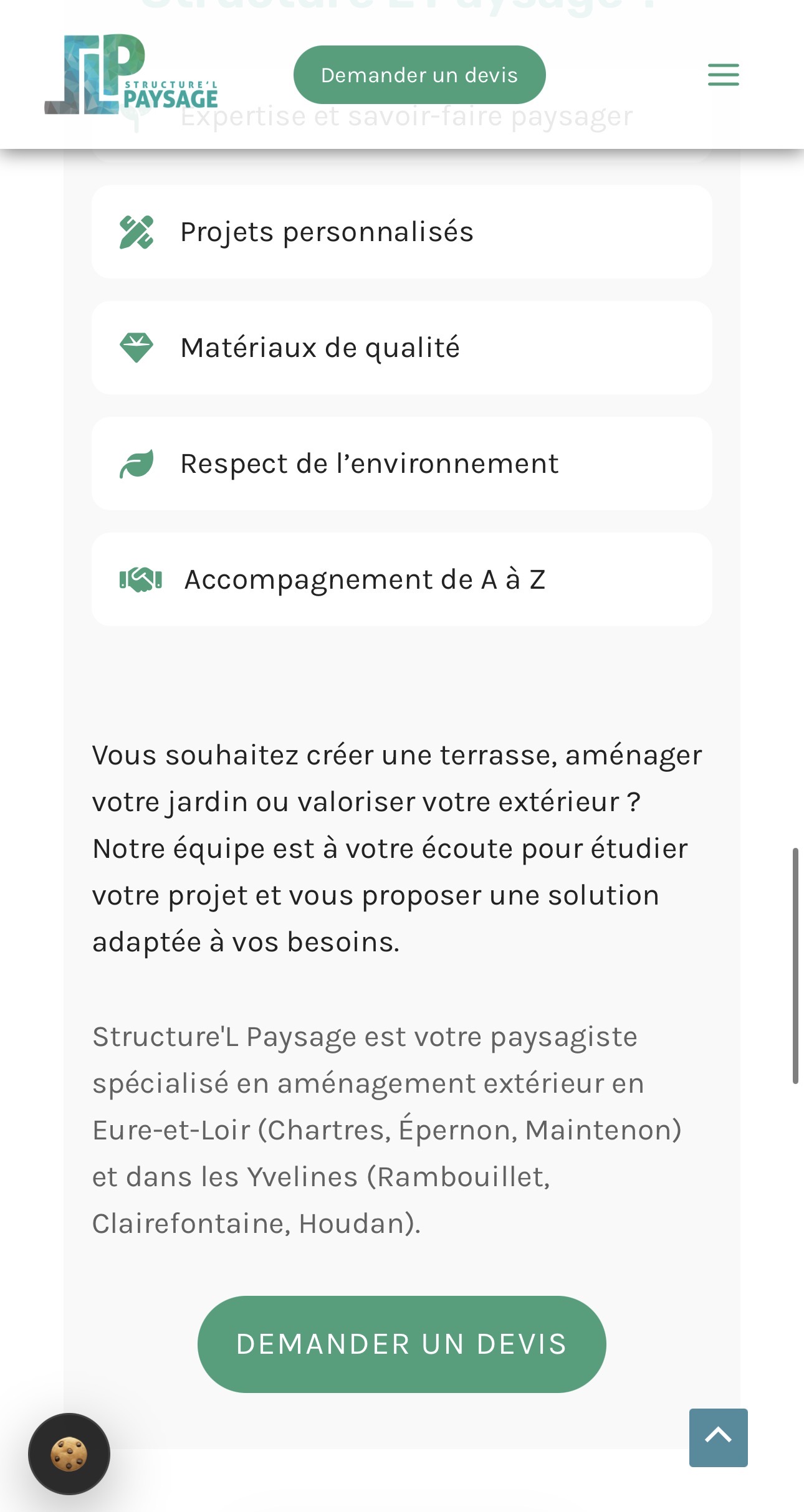 Aperçu de la page contact et expertise