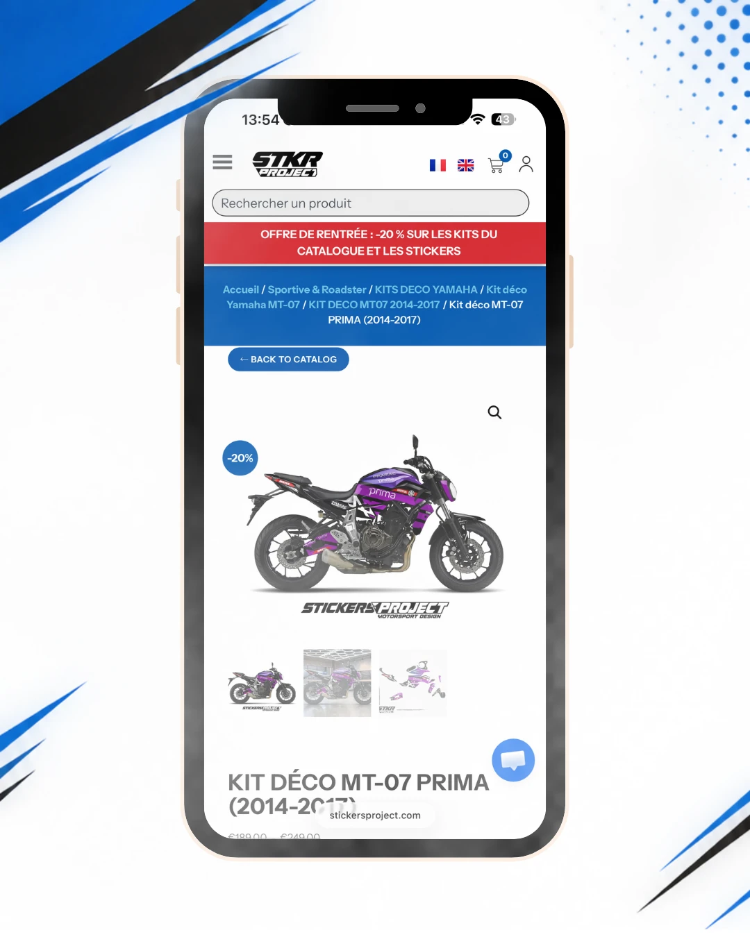 Aperçu du site Stickers Project, kits déco moto
